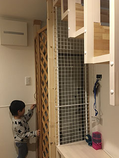 脱走防止棚を開ける息子さん